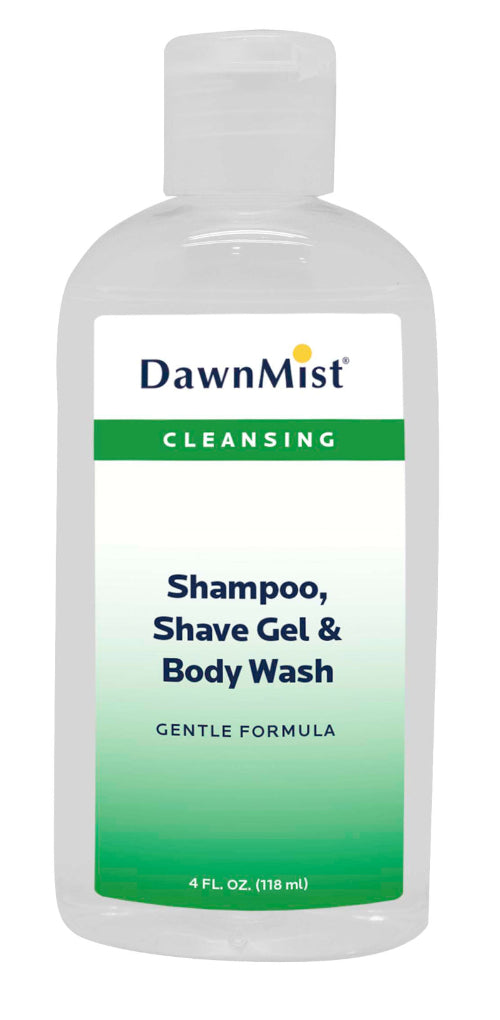 Dawn Mist SSB04C Shampoo-Shave Gel-Body Wash 3-in-1 4 oz. Clear Tube with Dispensing Cap (Case)