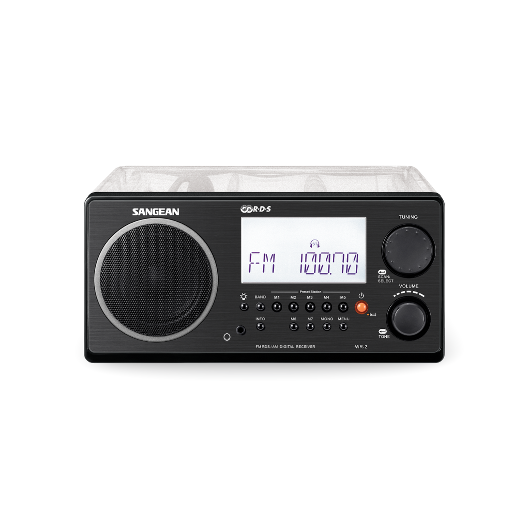 Sangean WR-2CL Digital AM-FM Wooden Cabinet Table-Top Radio - Clear