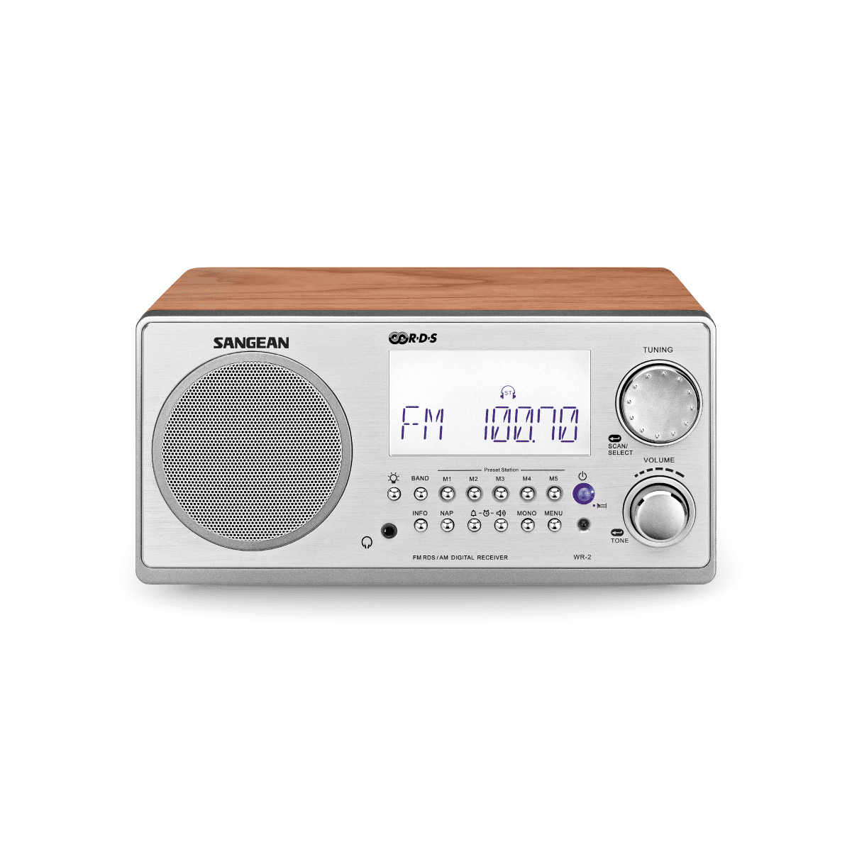 Sangean WR-2CL Digital AM-FM Wooden Cabinet Table-Top Radio - Clear