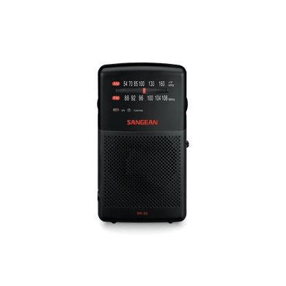 Sangean SR-35 AM/FM Hand-held Radio Receiver with Earphones - Clear or Black