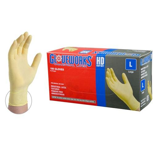 Gloveworks ILHD Heavy Duty Powder Free Textured Extra Strong Latex Gloves - Ivory