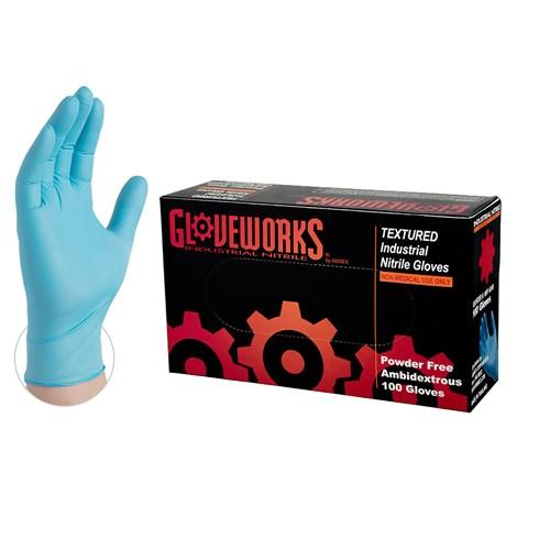 Ammex INPF Gloveworks Textured Nitrile Gloves - Powder-Free, Industrial Grade - Blue